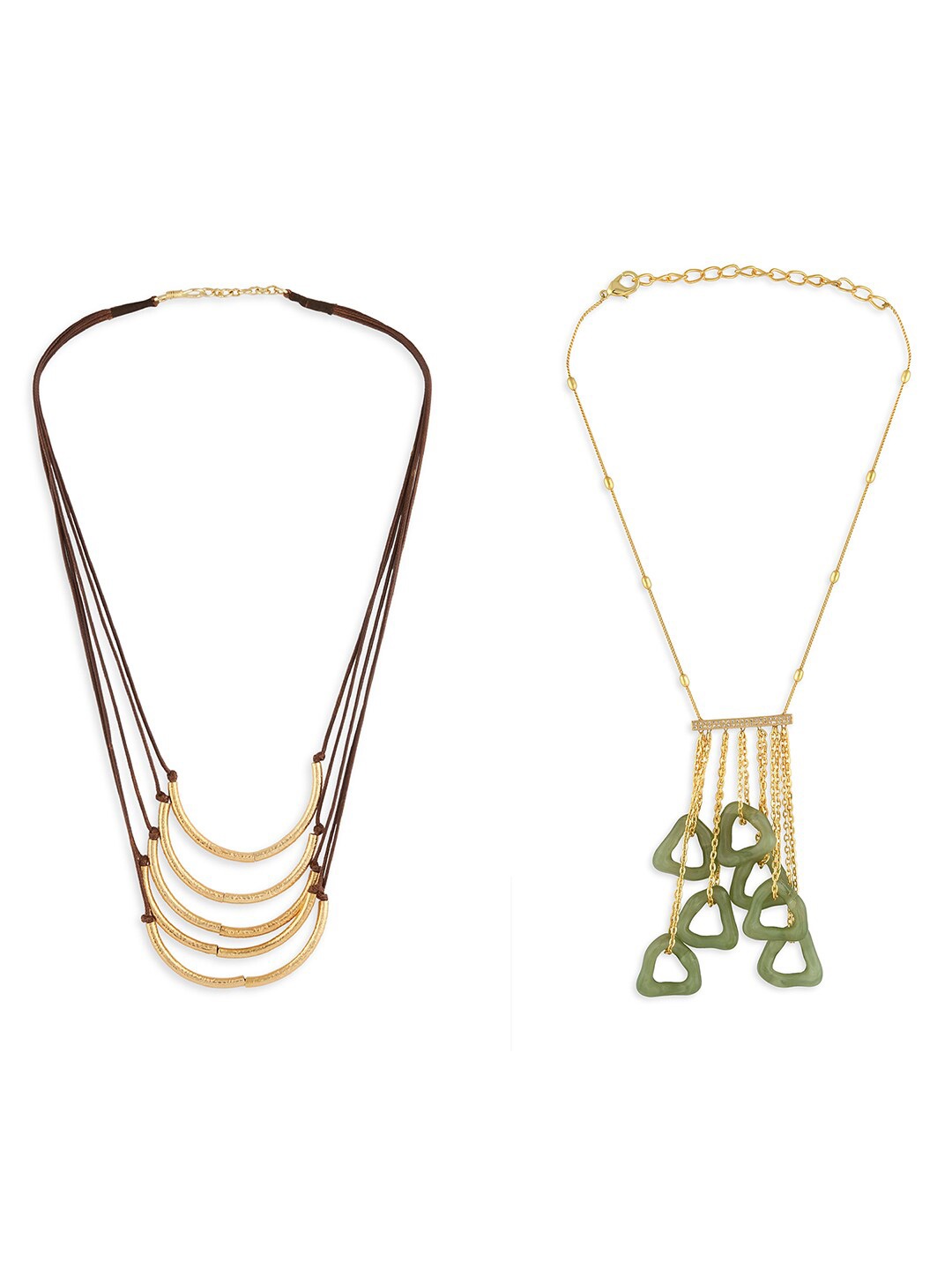 

Ahaanya Gold-Toned & Green Brass Gold-Plated Set of 2 Layered Necklace