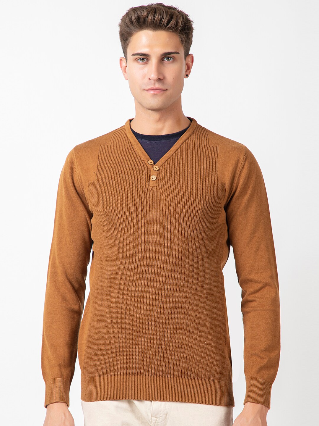 

ARMISTO Men Brown Cotton Open Knit Pullover