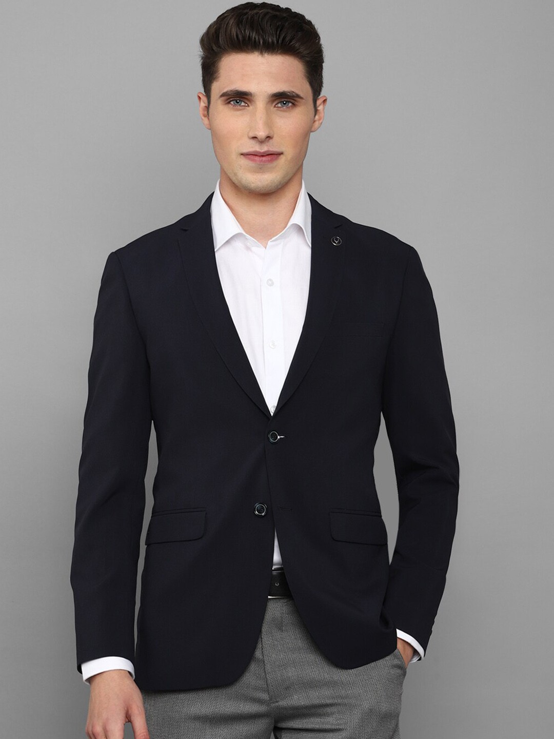

Allen Solly Men Navy Blue Solid Slim-Fit Single Breasted Formal Blazer