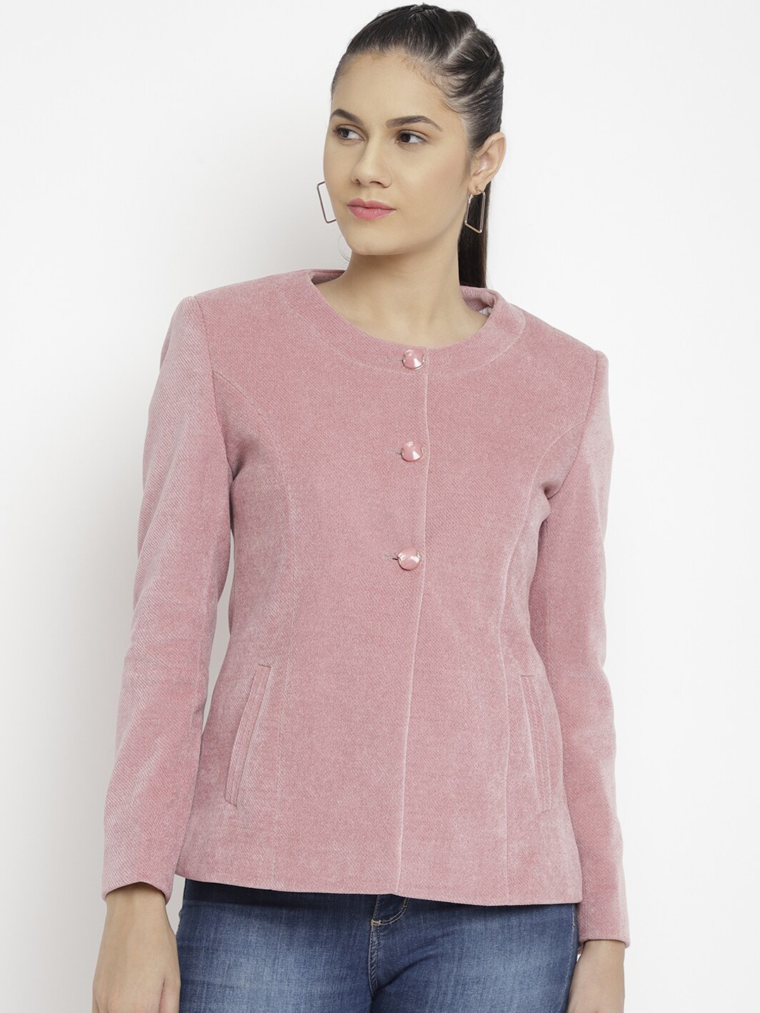 

LURE URBAN Women Pink Solid Wollen Coat