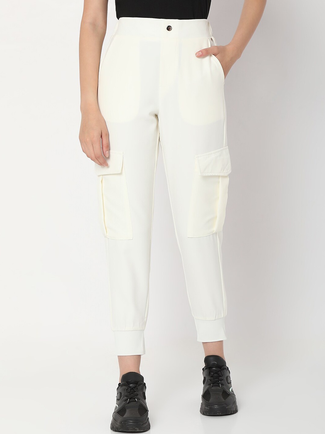 

SPYKAR Women White Cotton Solid Regular-Fit Track Pants
