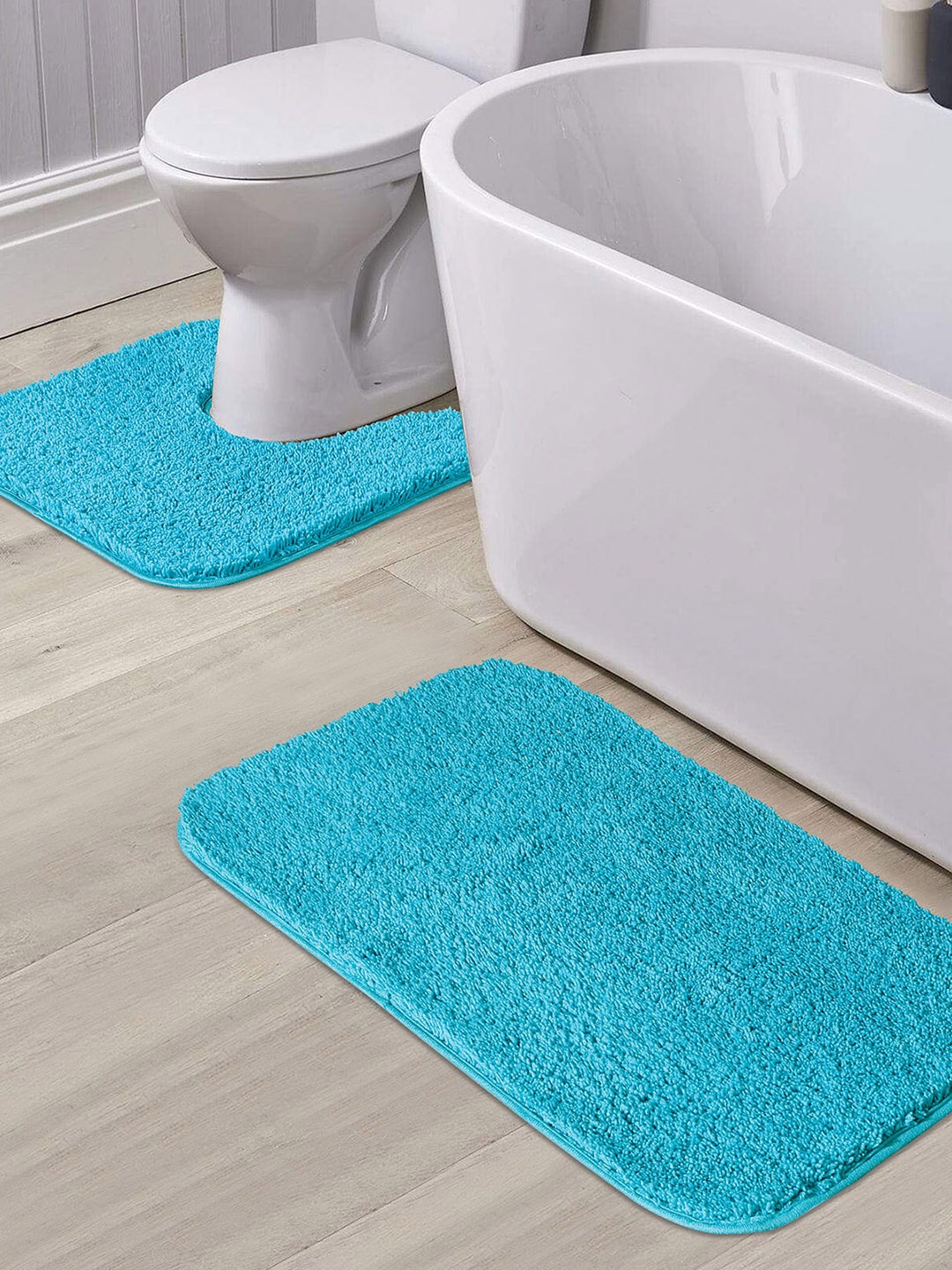 

OBSESSIONS Set Of 2 Blue 1400 GSM Anti-Slip Bath Rug With Pedmat