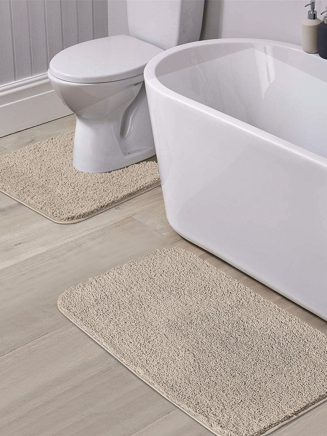 

OBSESSIONS Set Of 2 Taupe Solid Anti-skid Bath Rug