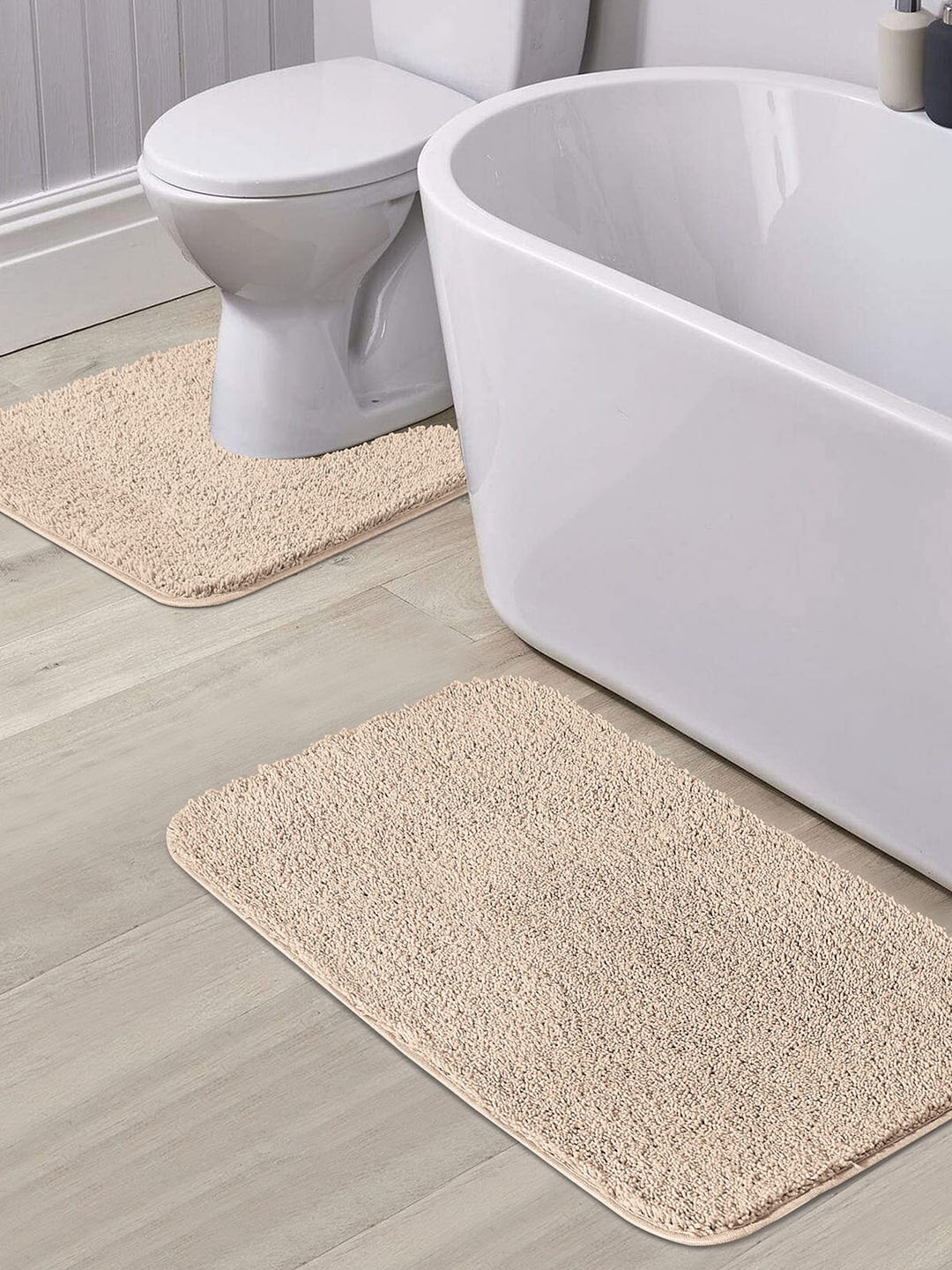 

OBSESSIONS Set Of 2 Solid 1400 GSM Anti-Skid Bath Rugs, Beige