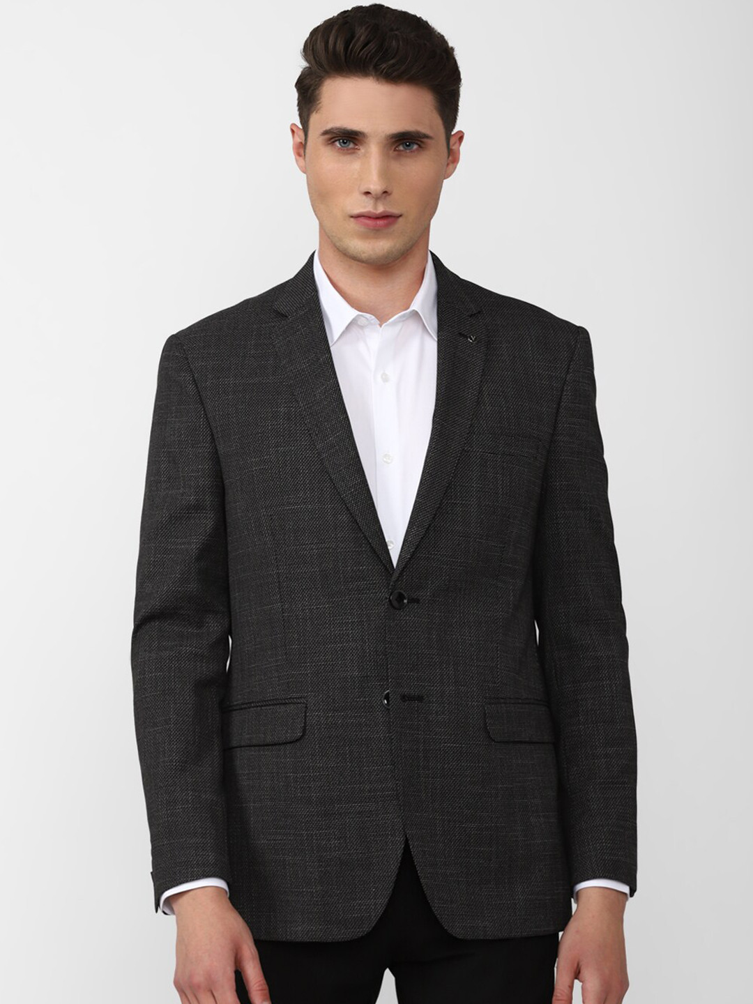 

Van Heusen Men Grey Self-Design Slim-Fit Single-Breasted Blazer