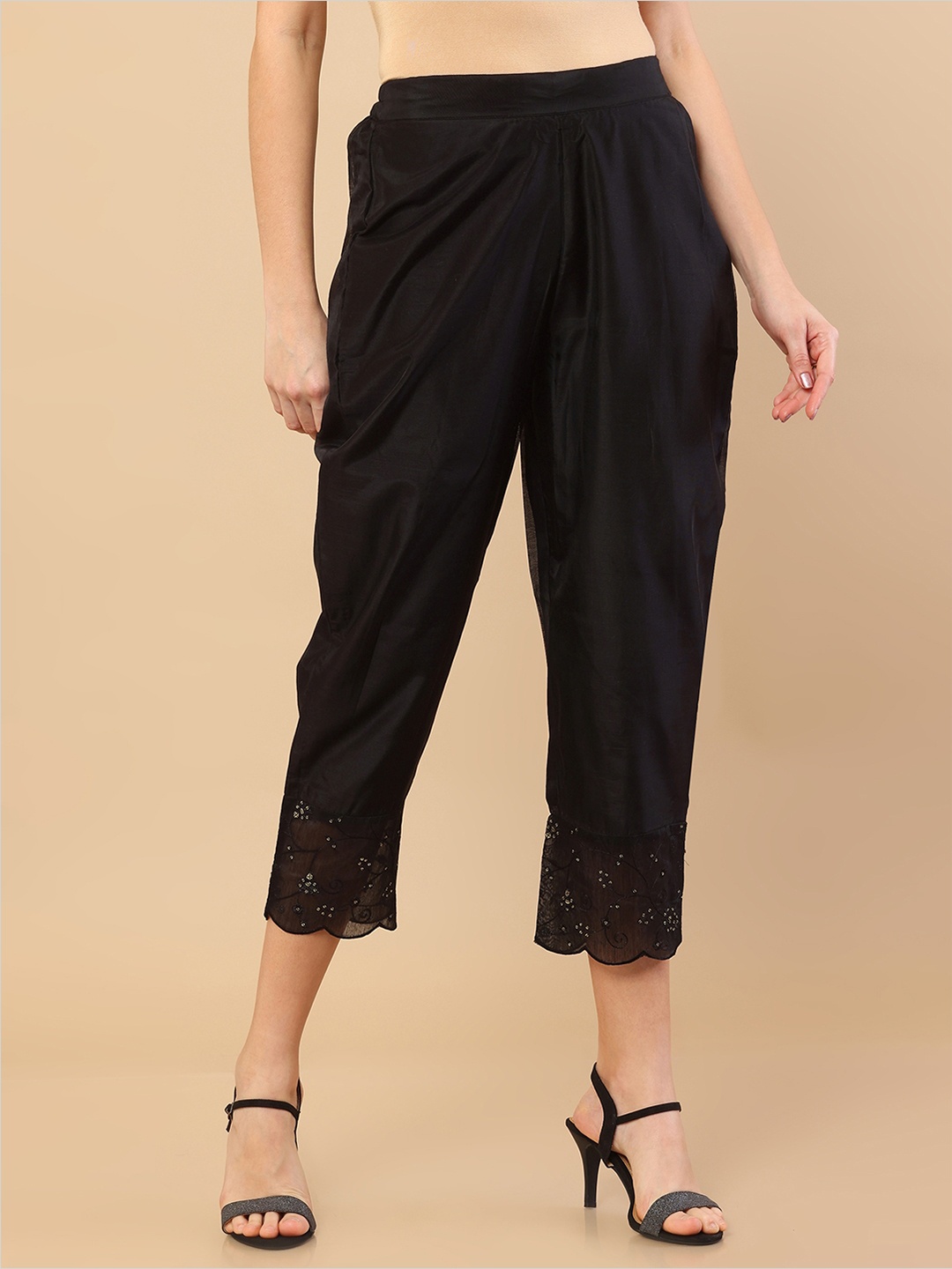 

Soch Women Black High-Rise Crop Trouser