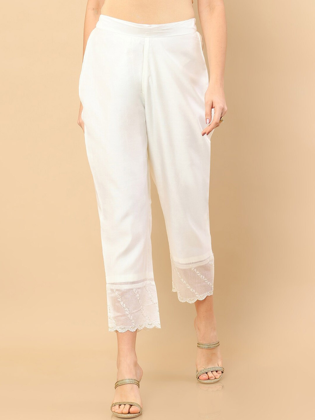 

Soch Women Off White Embroidered Straight Trouser