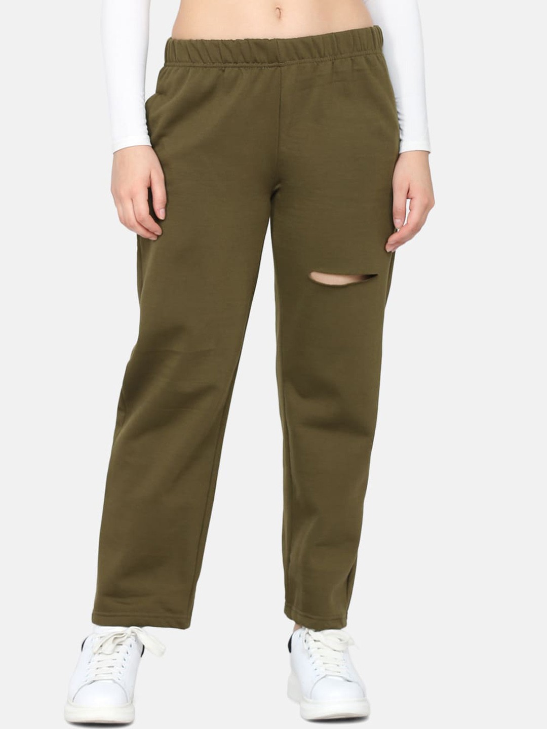 

DELAN Women Olive-coloured Solid Rugged Track Pants