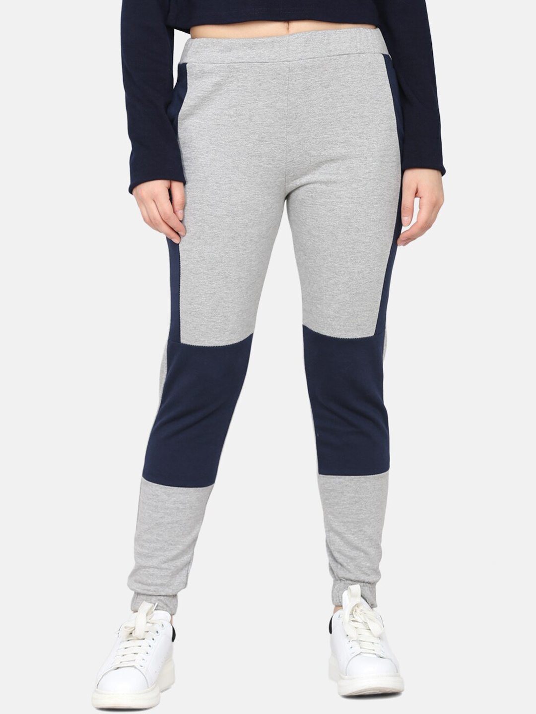 

DELAN Women Grey Colorblocked Cotton Joggers