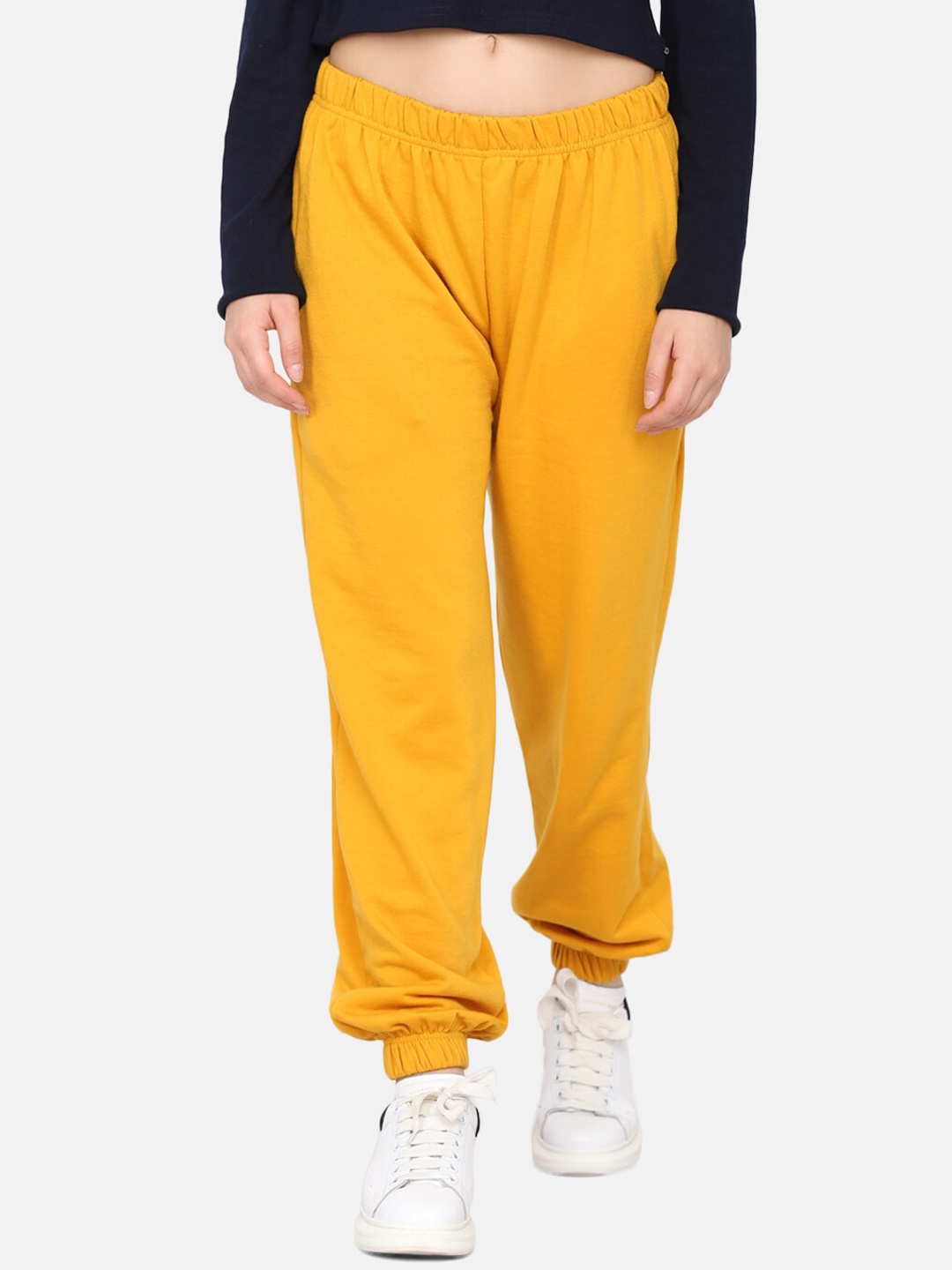 

DELAN Women Yellow Solid Pure Cotton Joggers