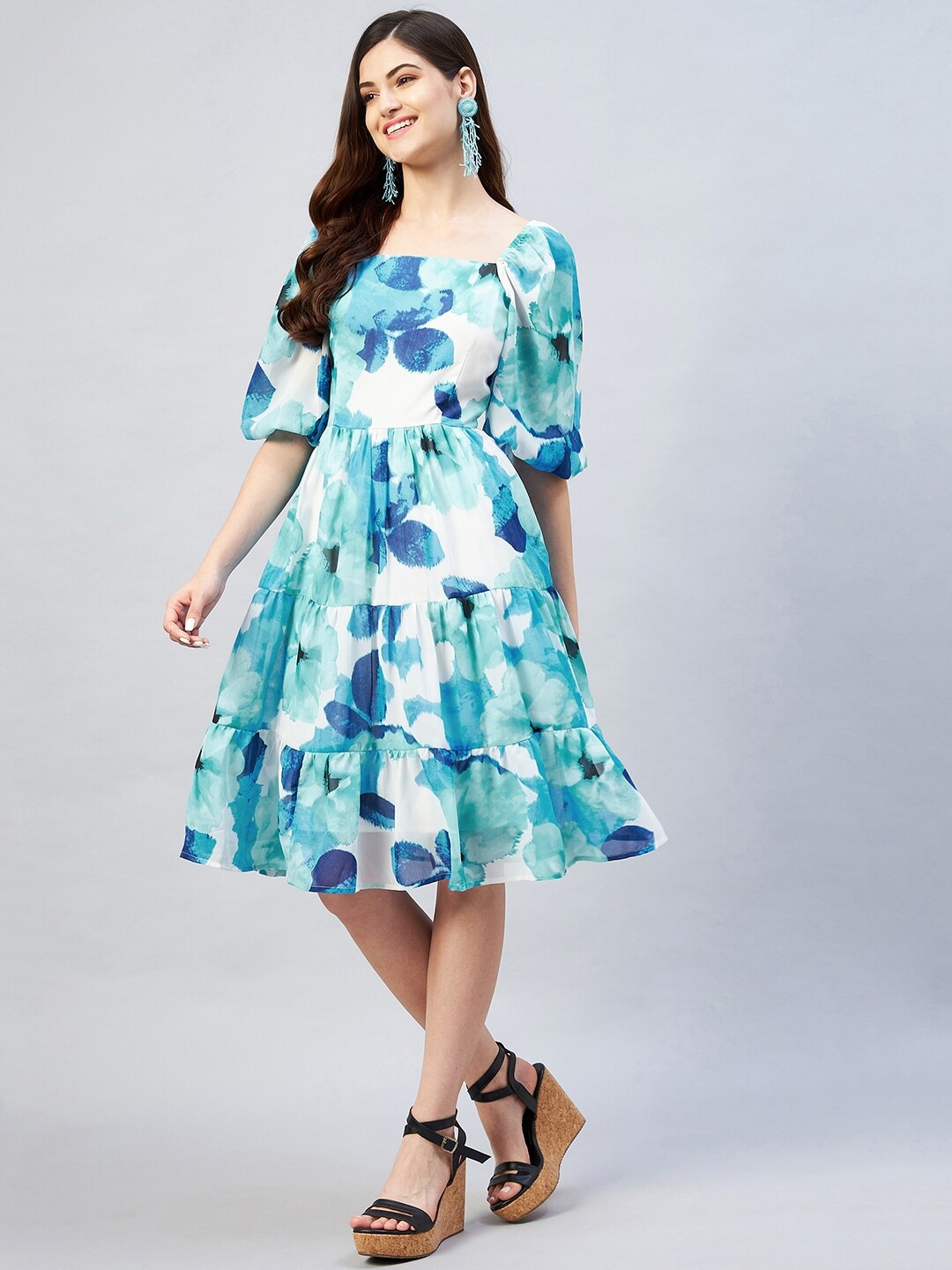 

Carlton London Blue Tie and Dye Georgette A-Line Dress