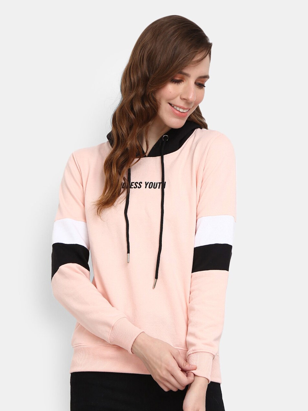 

V-Mart Women Peach-Coloured Printed Hooded Sweatshirt