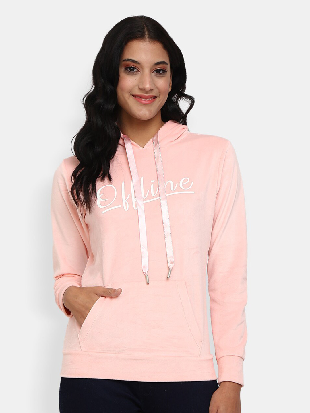 

V-Mart Women Peach-Coloured Printed Hooded Sweatshirt