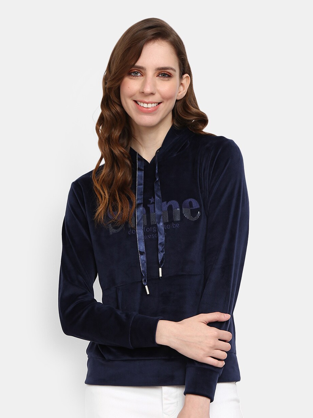 

V-Mart Women Navy Blue Hooded Sweatshirt