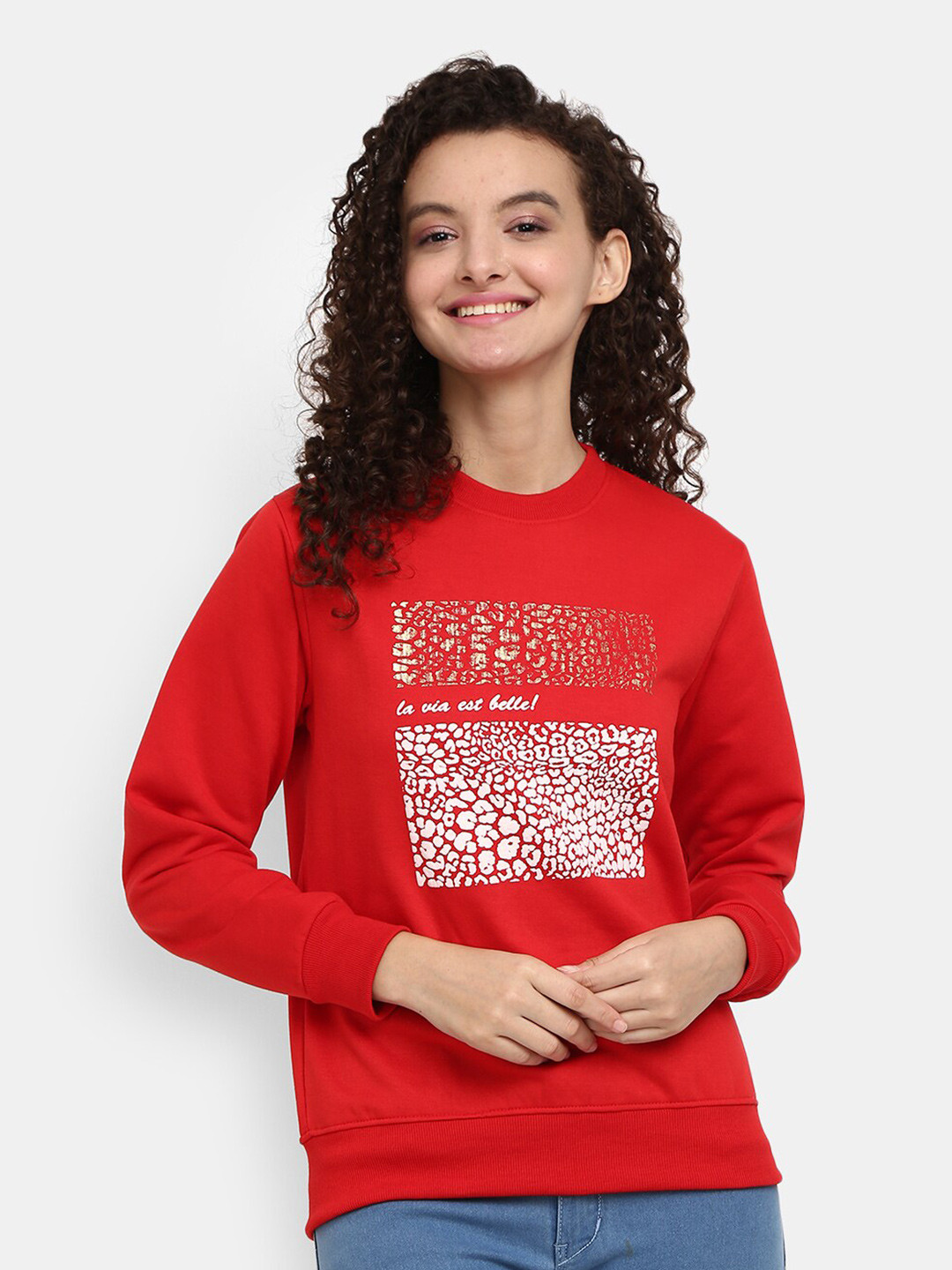 

V-Mart Women Red Printed Sweatshirt