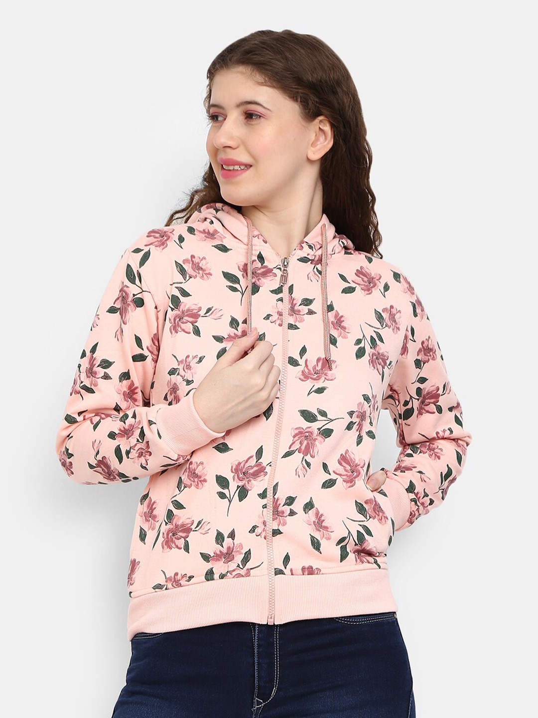 

V-Mart Women Pink Printed Hooded Sweatshirt