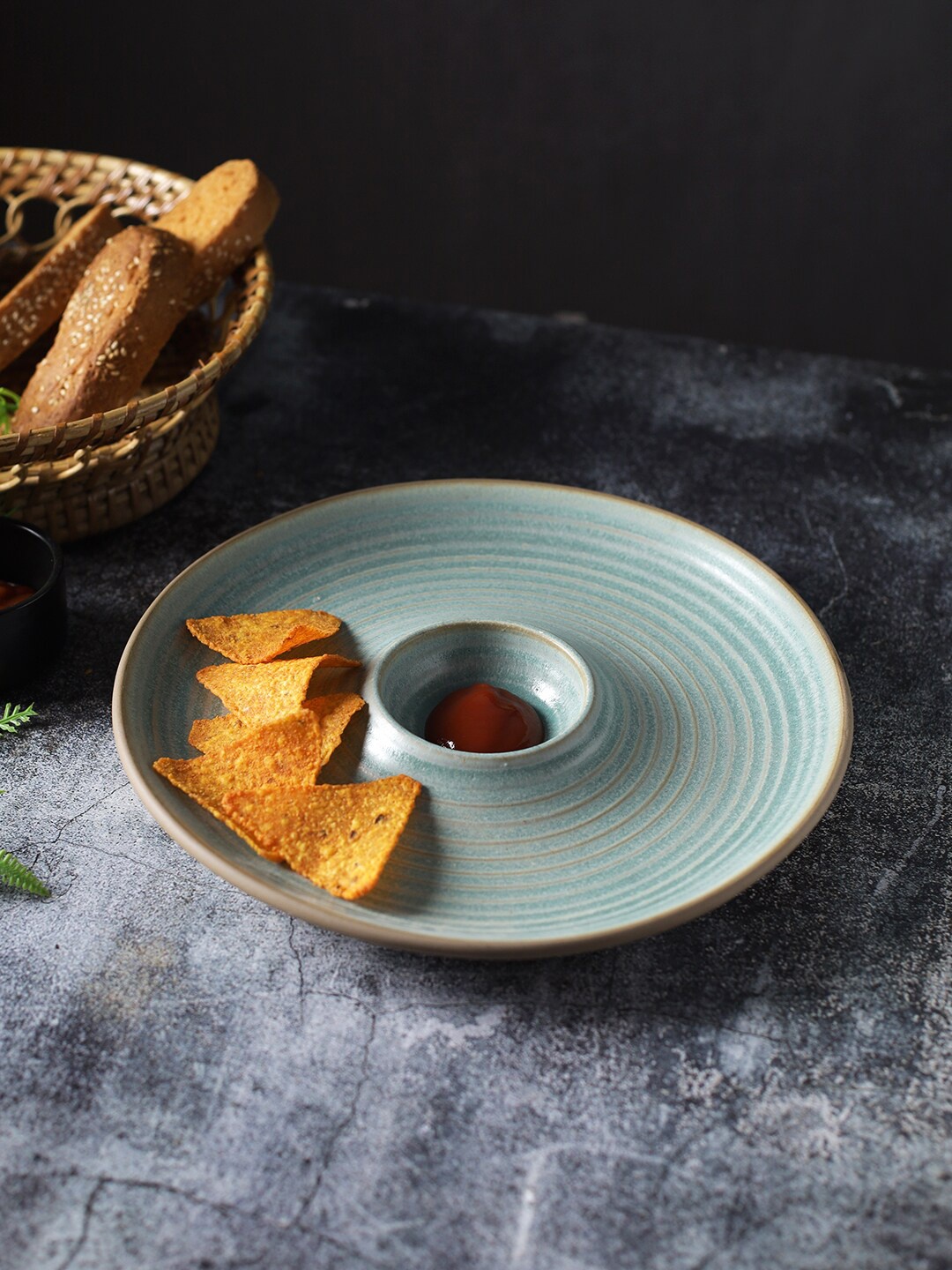 

Aapno Rajasthan Turquoise Blue Solid Chip & Dip Platter