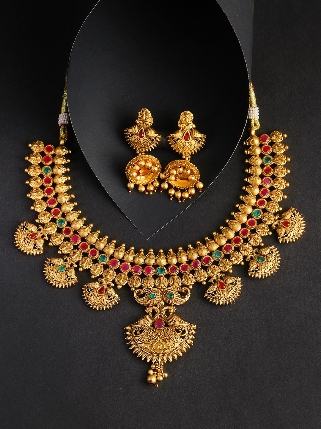 

Adwitiya Collection Women Gold-Plated Pink & Green Stone-Studded Jewellery Set
