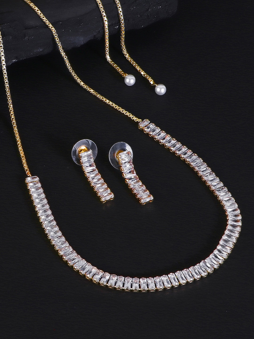 

Adwitiya Collection Gold-Plated White Stone-Studded Jewellery Set