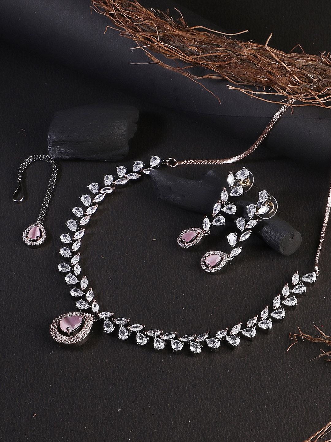 

Adwitiya Collection Rose Gold-Plated & Charcoal Stone-Studded Jewellery Set