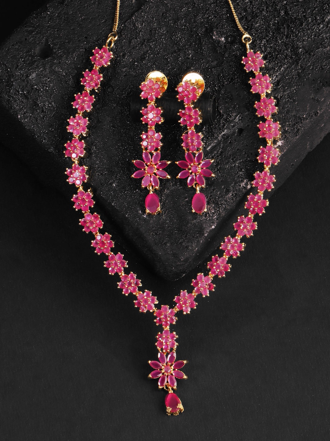 

Adwitiya Collection Gold-Plated Pink Stone-Studded Jewellery Set