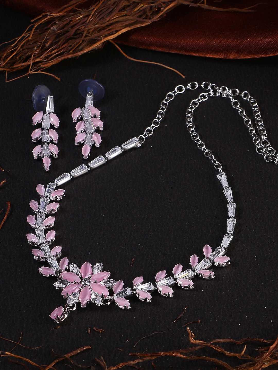 

Adwitiya Collection Women Rhodium-Plated Stone-Studded Jewellery Set, Silver