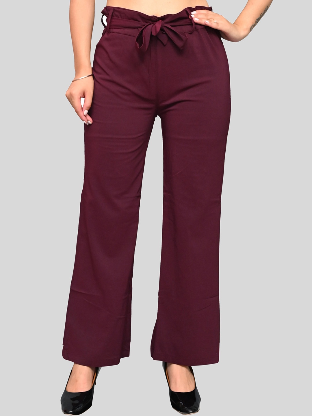 

FNOCKS Women Maroon Relaxed Straight Leg Trouser