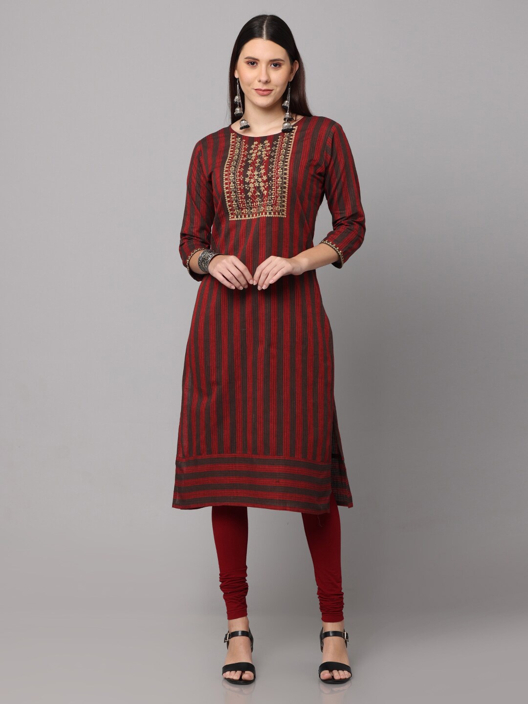 

NAYRA Women Red & Black Yoke Design Cotton Kurta