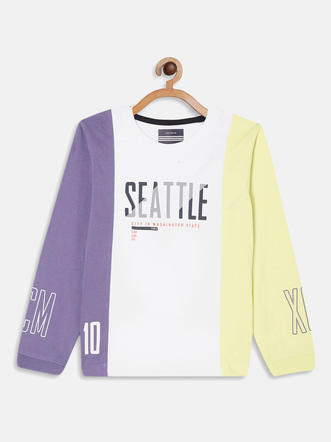 

Octave Boys White & Purple Typography Printed T-shirt