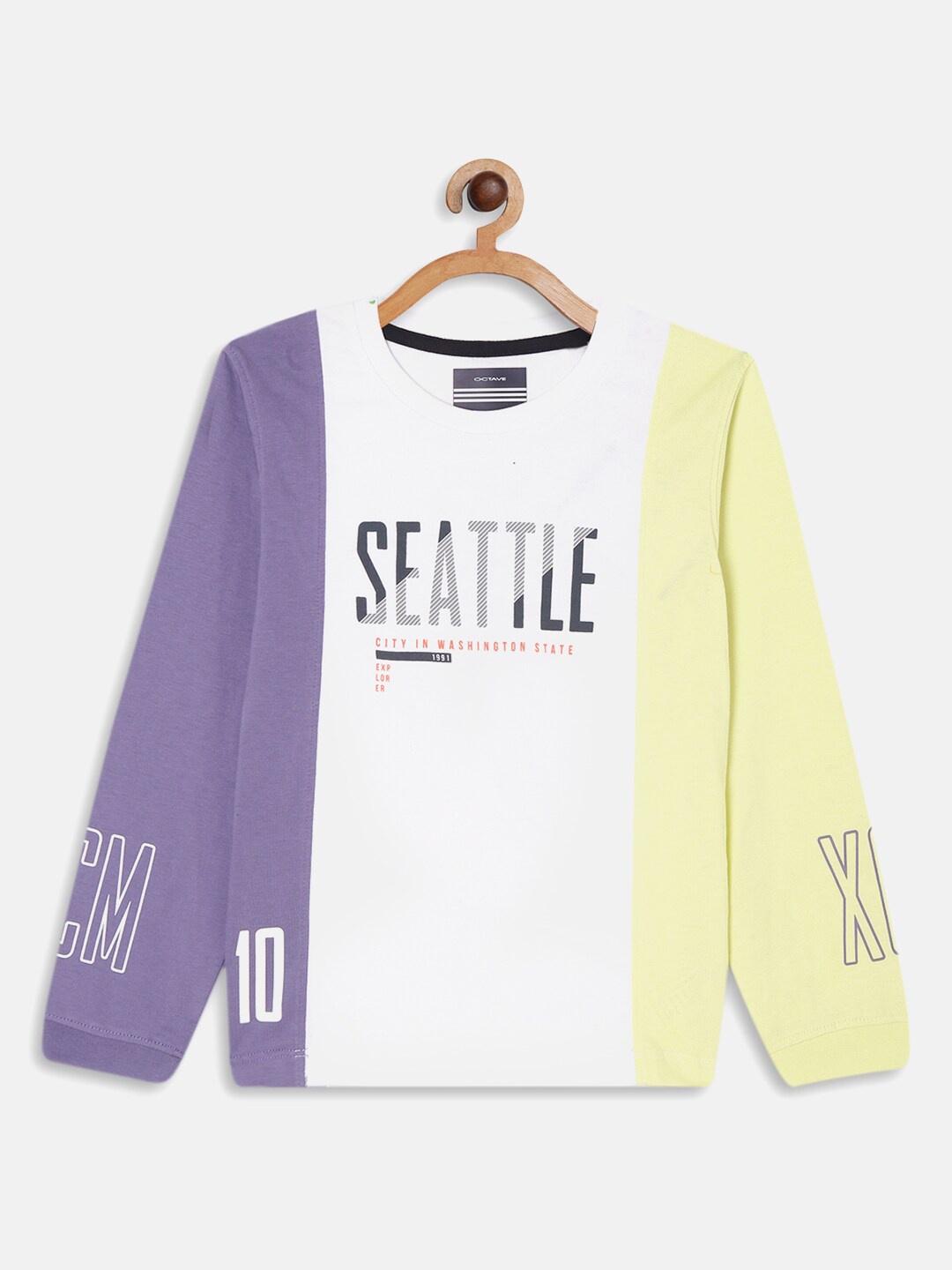 

Octave Boys White & Purple Typography Printed T-shirt