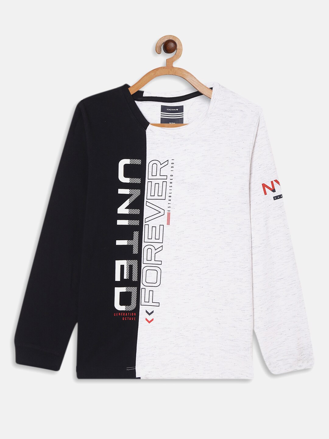 

Octave Boys White & Black Typography Printed T-shirt