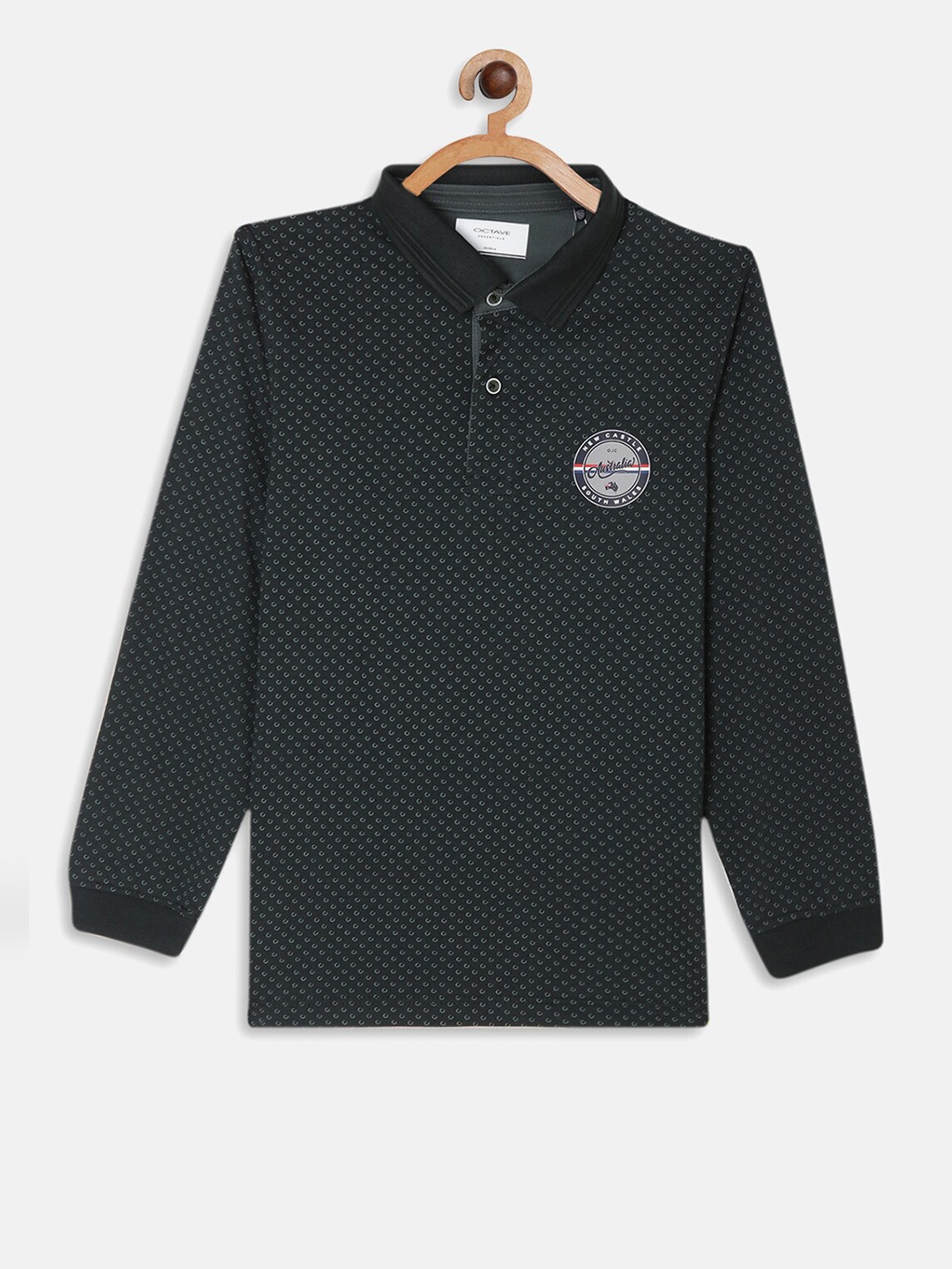 

Octave Boys Green Printed Polo Collar Applique T-shirt