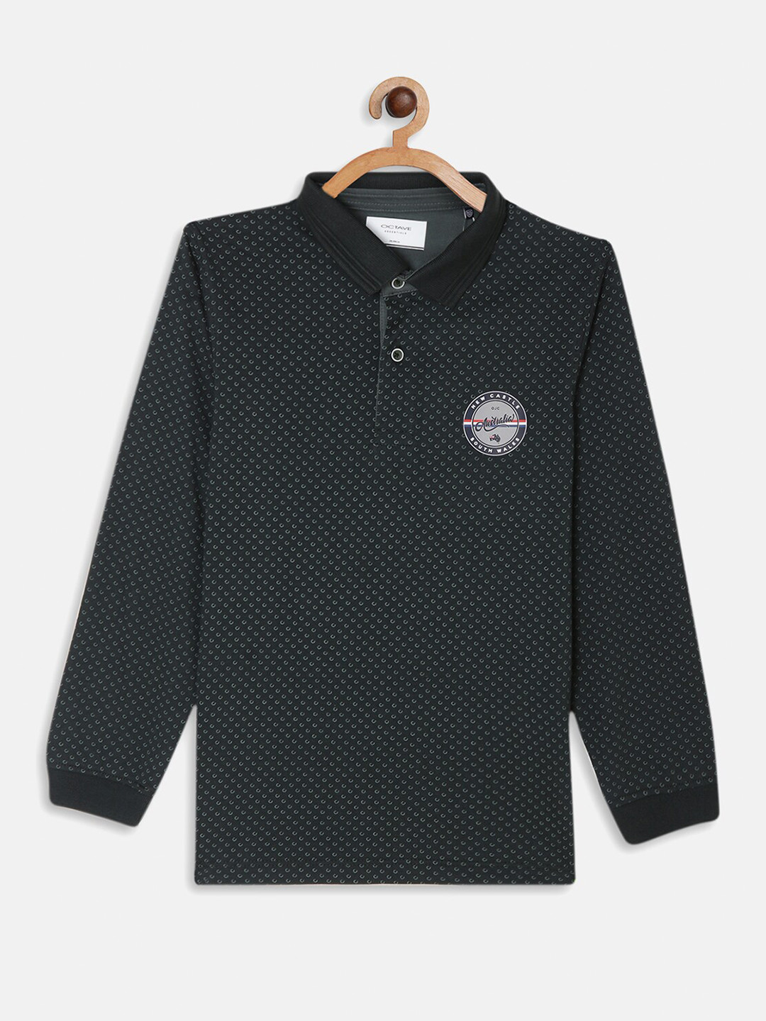 

Octave Boys Green Printed Polo Collar Applique T-shirt