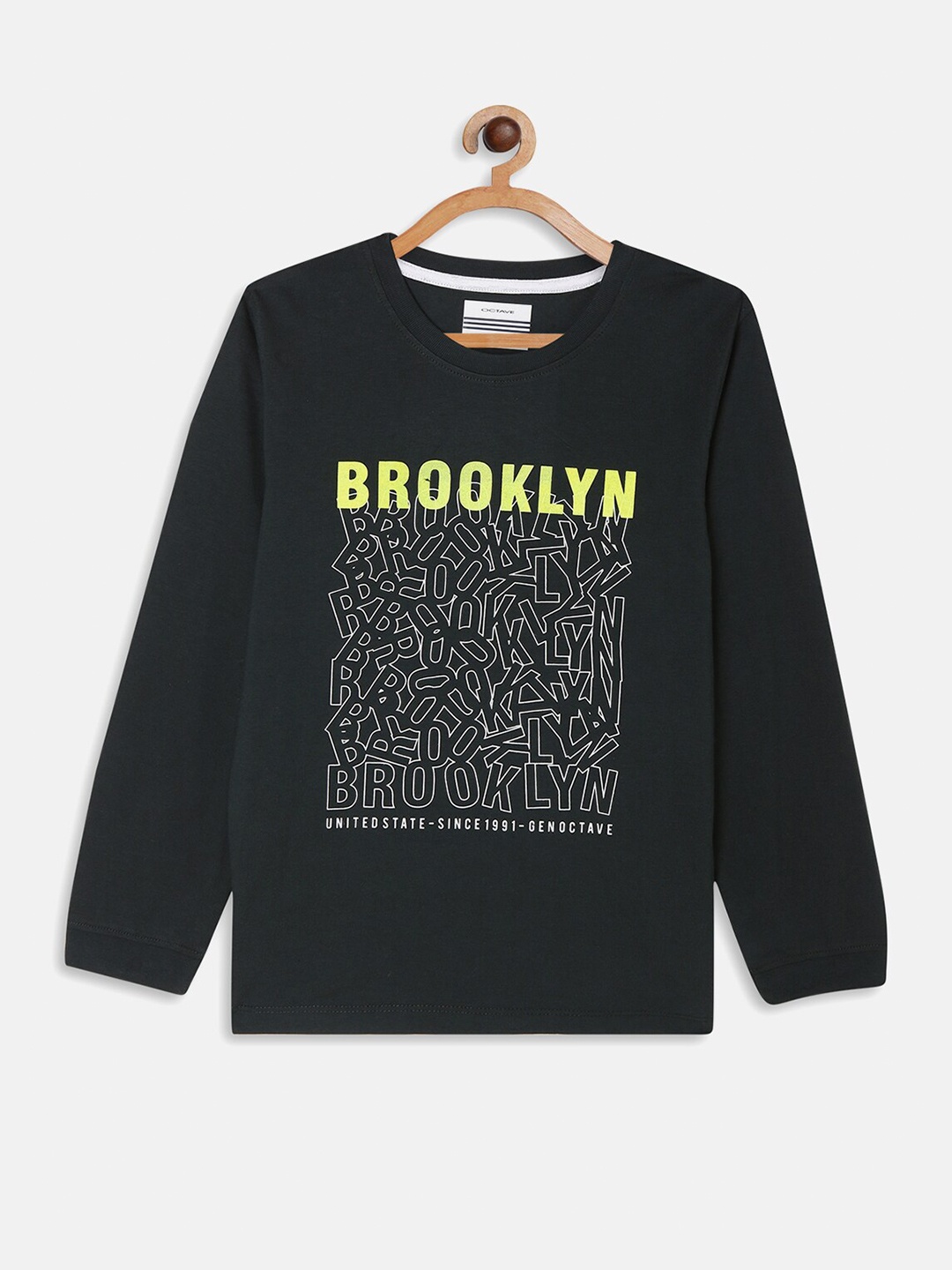 

Octave Boys Green Typography Printed Cotton T-shirt