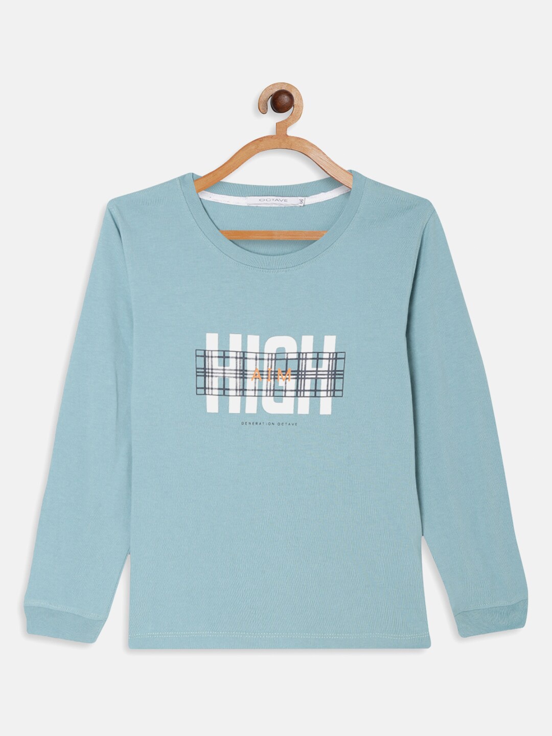 

Octave Boys Teal Blue Typography Printed Cotton T-shirt