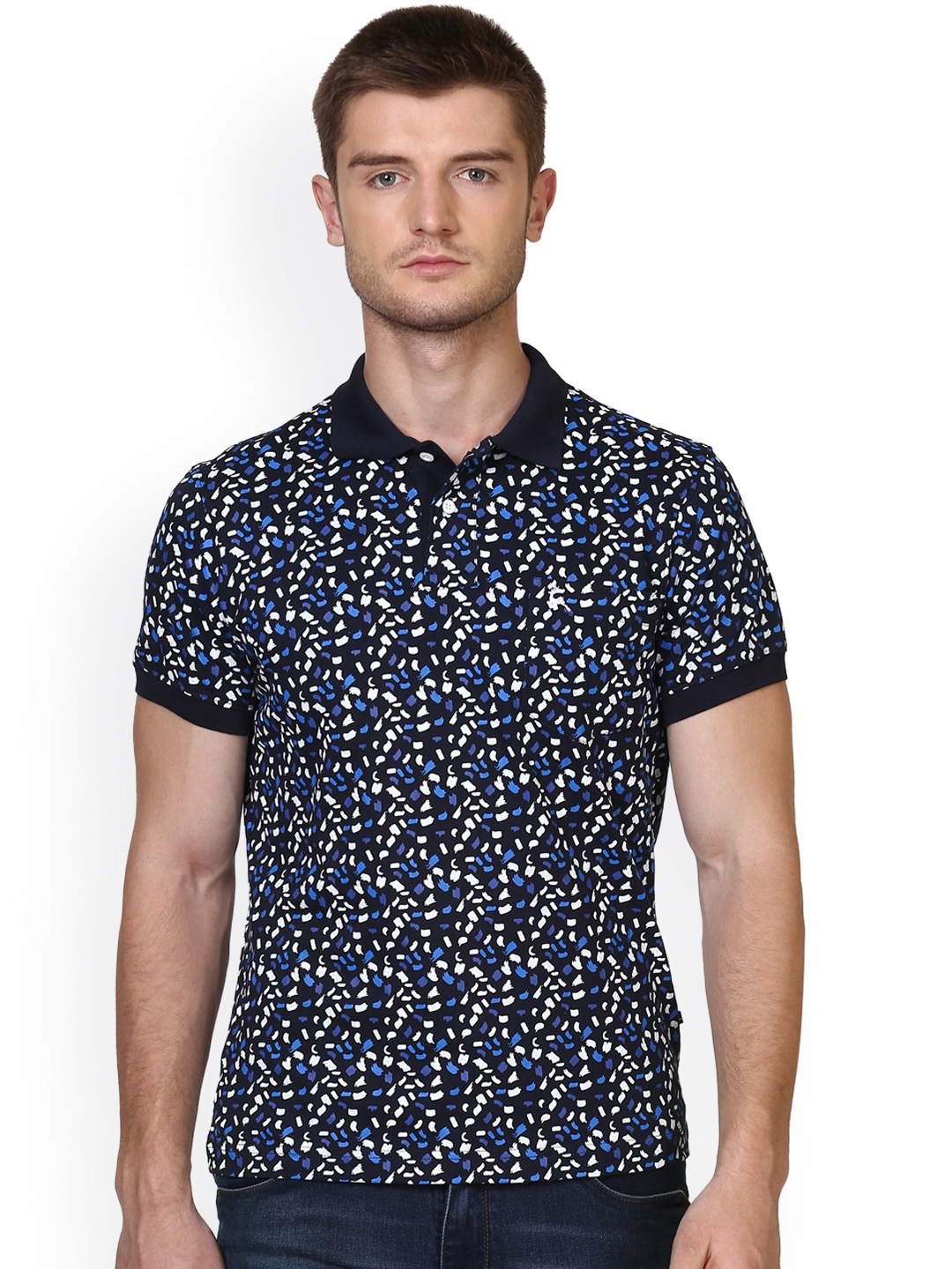 

Parx Men Blue Printed Polo Collar T-shirt
