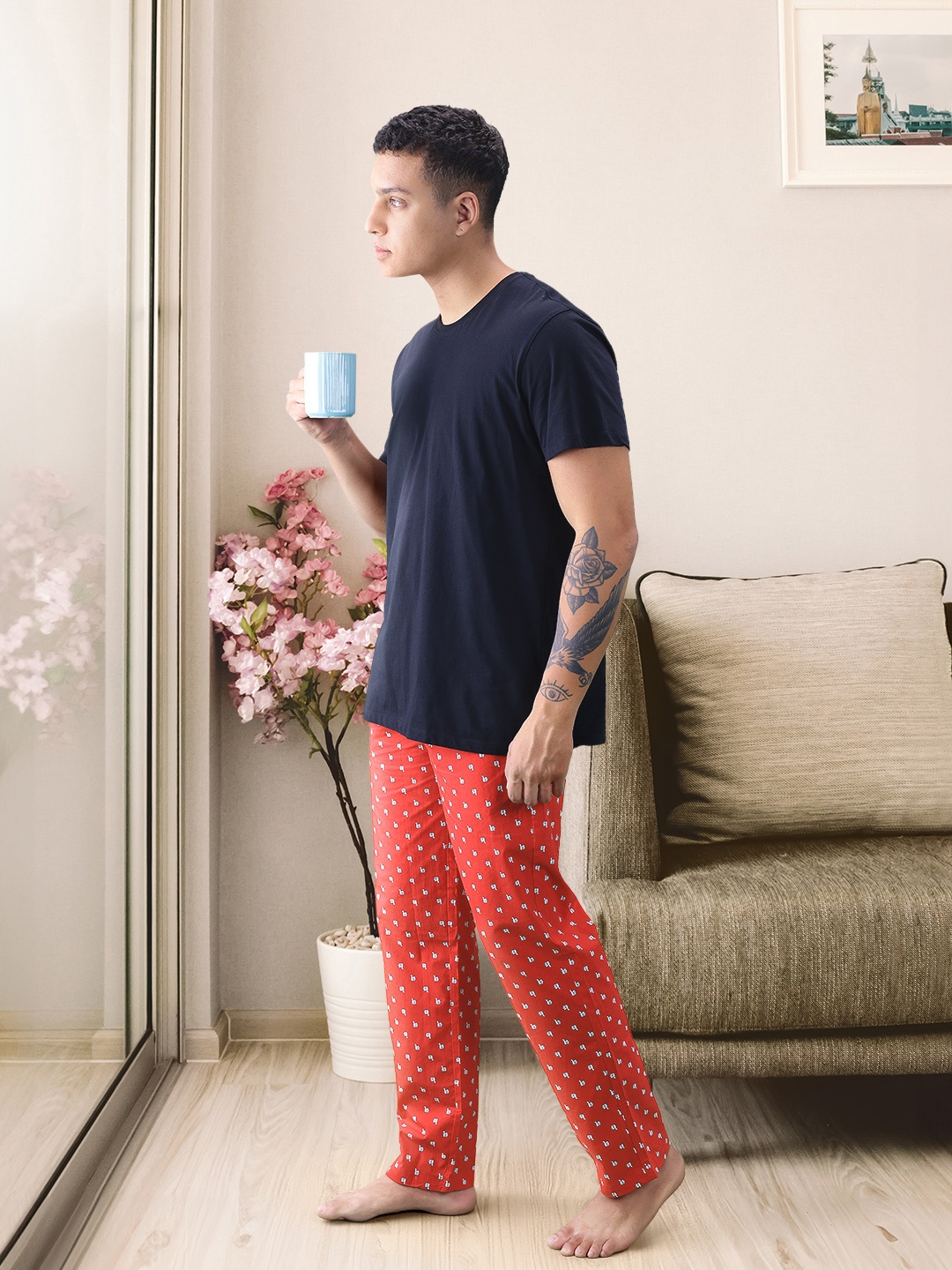 

UnderJeans by Spykar Men Red Cotton Woven Lounge Pants