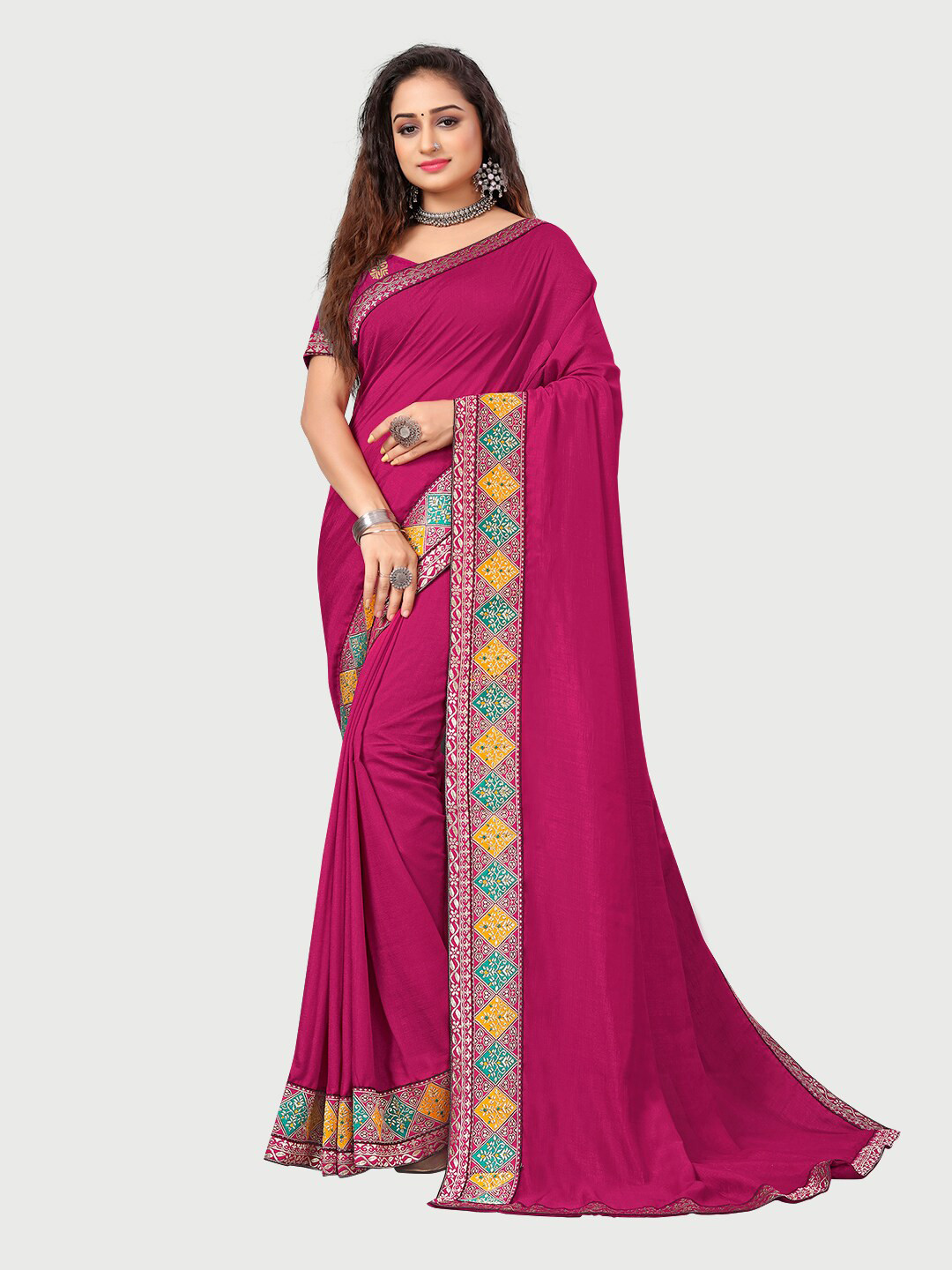 

Mitera Purple & Gold-Toned Zari Silk Blend Saree