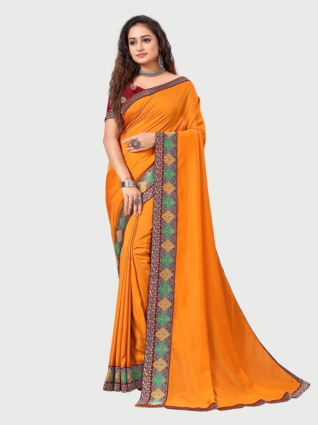 

Mitera Yellow Silk Blend Saree