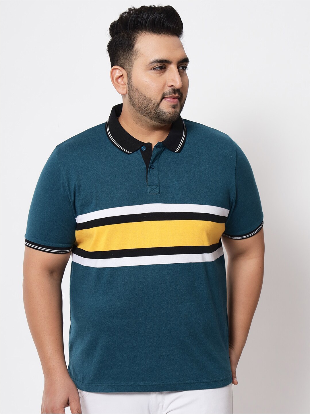 

AUSTIVO Men Blue Striped Polo Collar T-shirt