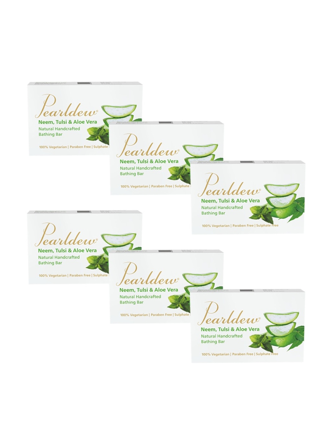 

Pearldew Set Of 6 Neem Tulsi Aloe vera Natural Handcrafted Bathing Soaps 450gm, Na