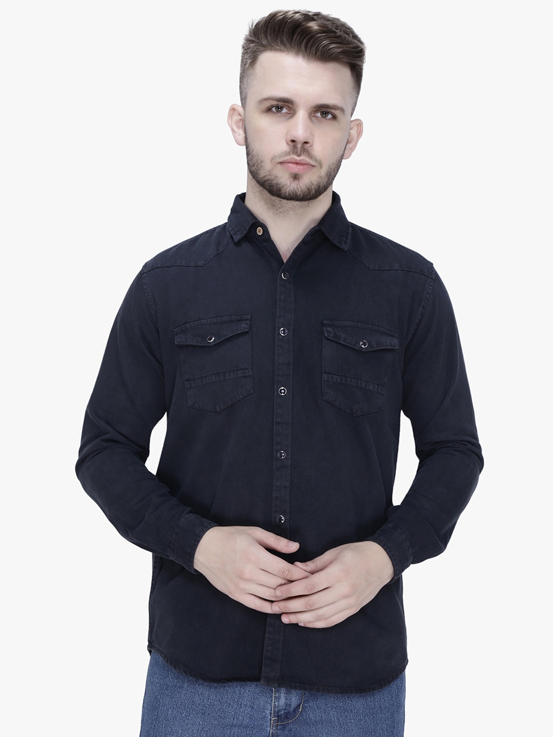 

Kuons Avenue Men Charcoal Smart Slim Fit Casual Cotton Shirt