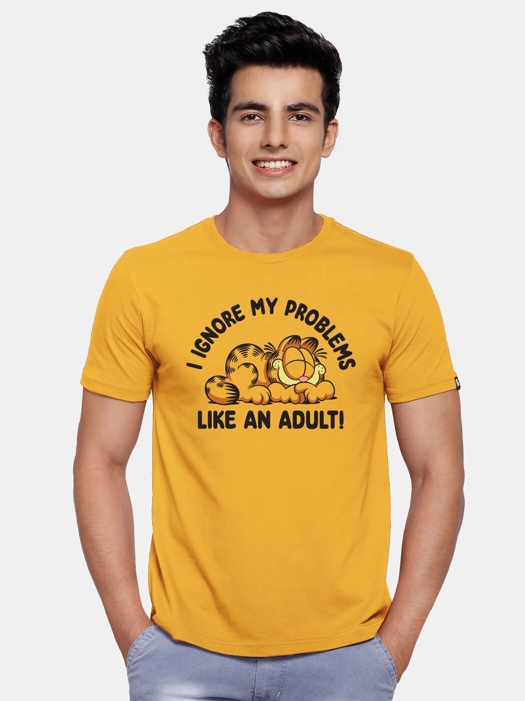 

The Souled Store Men Yellow Garfield Printed Pure Cotton T-shirt