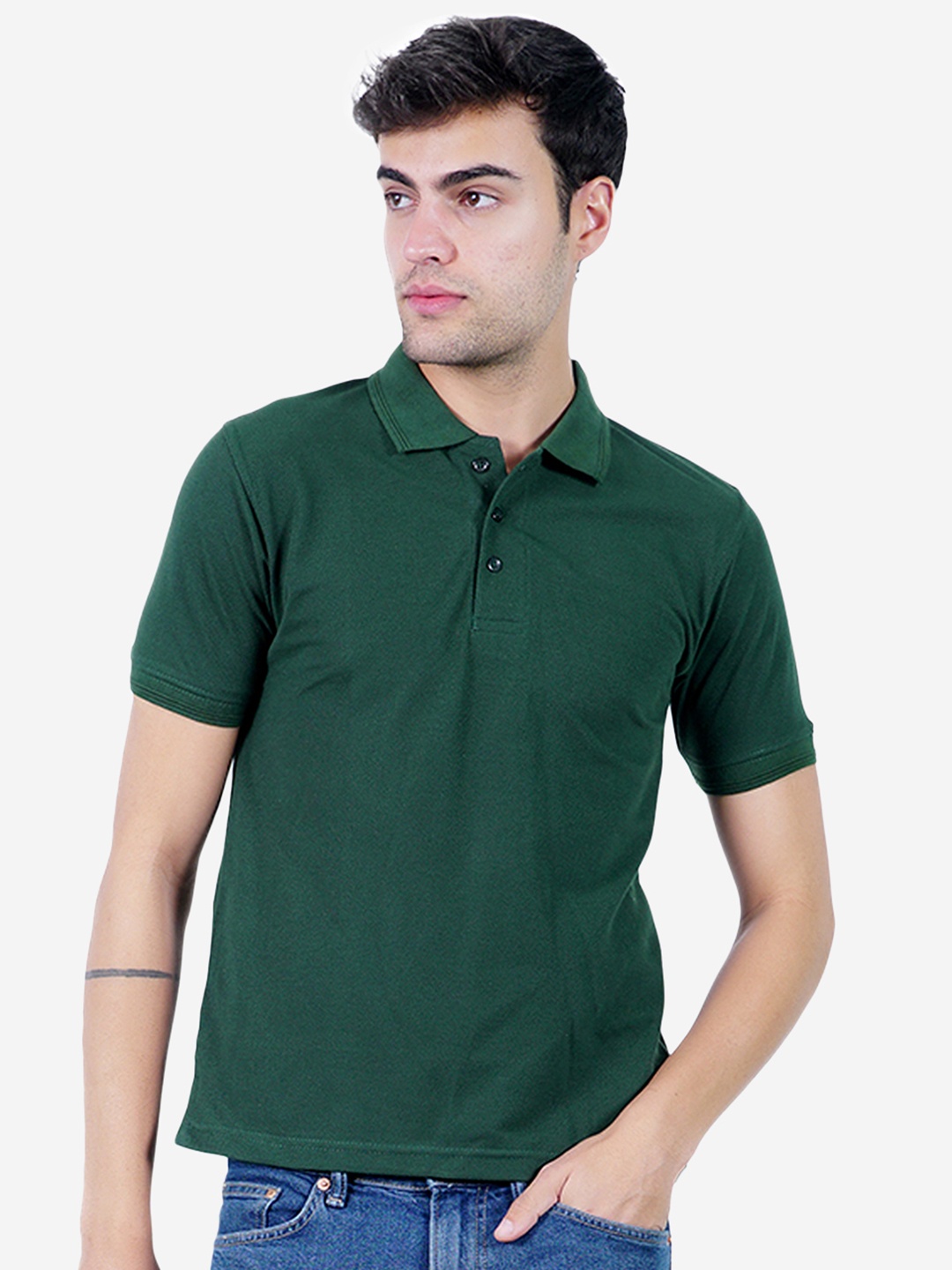 

TEEMOODS Men Teal Polo Collar Cotton T-shirt
