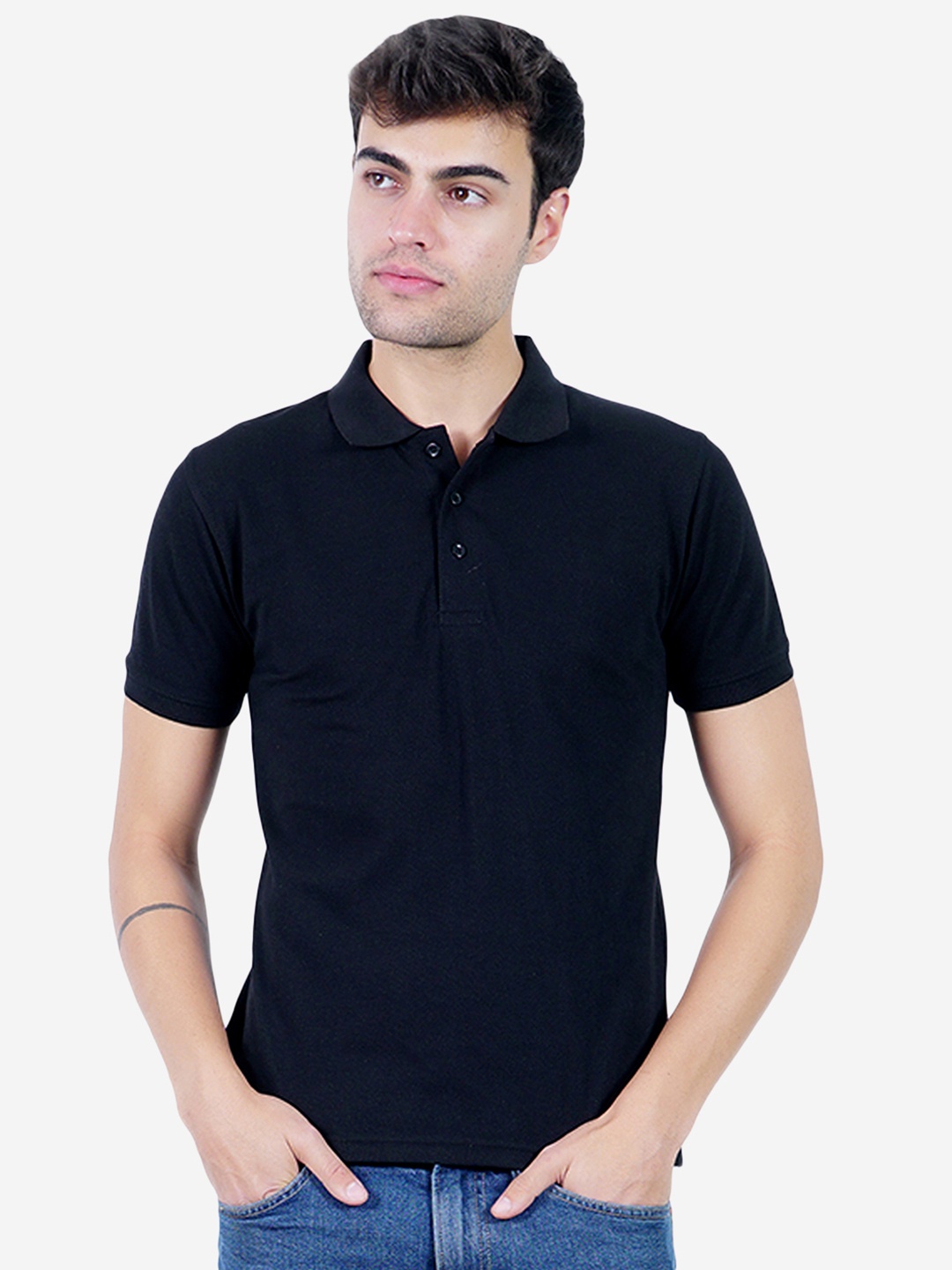 

TEEMOODS Men Black Polo Collar T-shirt