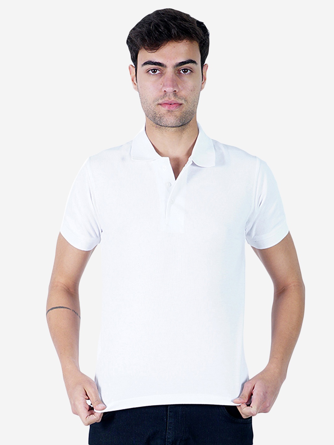 

TEEMOODS Men White Polo Collar T-shirt