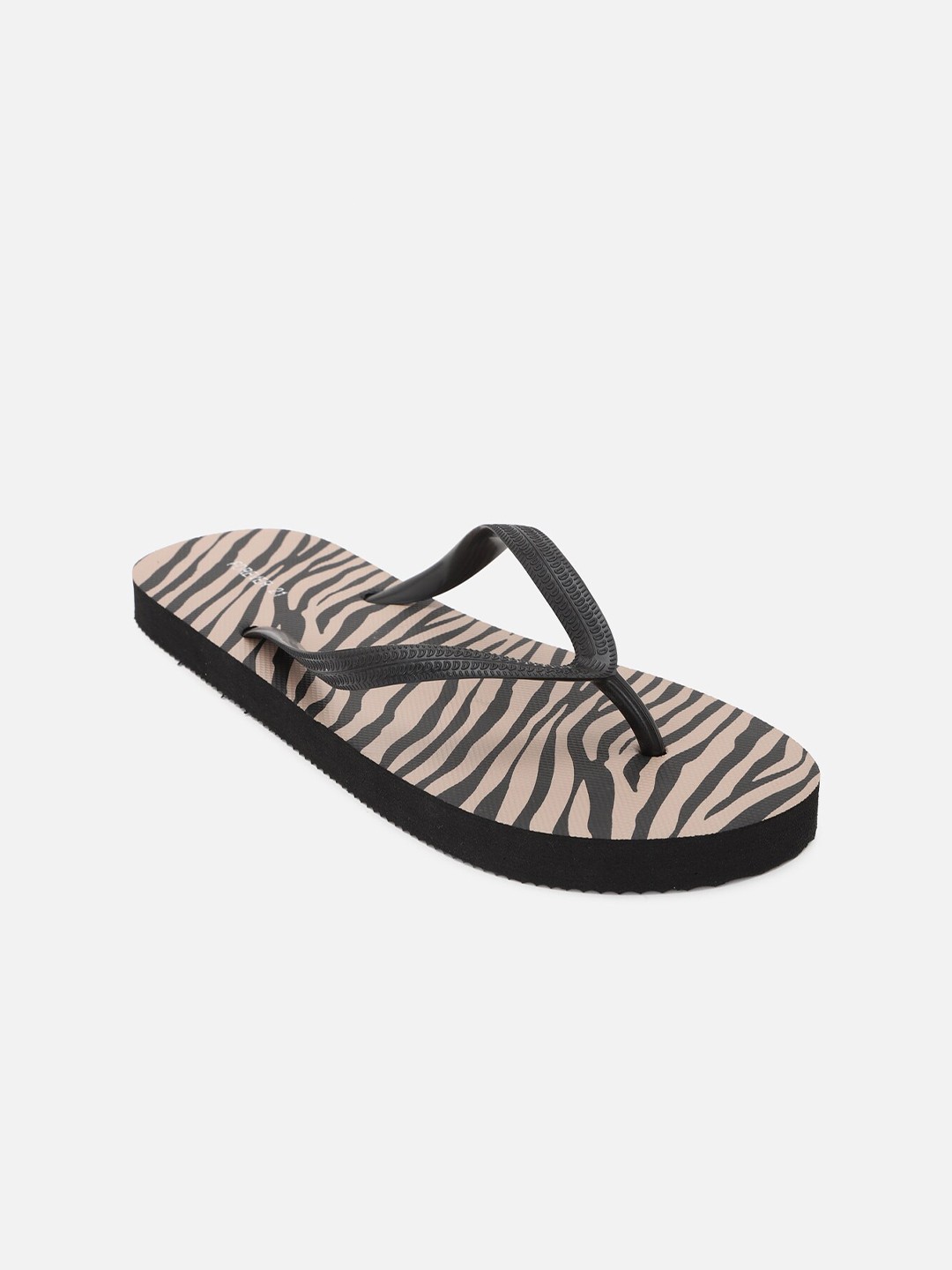 

FOREVER 21 Women Black & Beige Printed Thong Flip-Flops