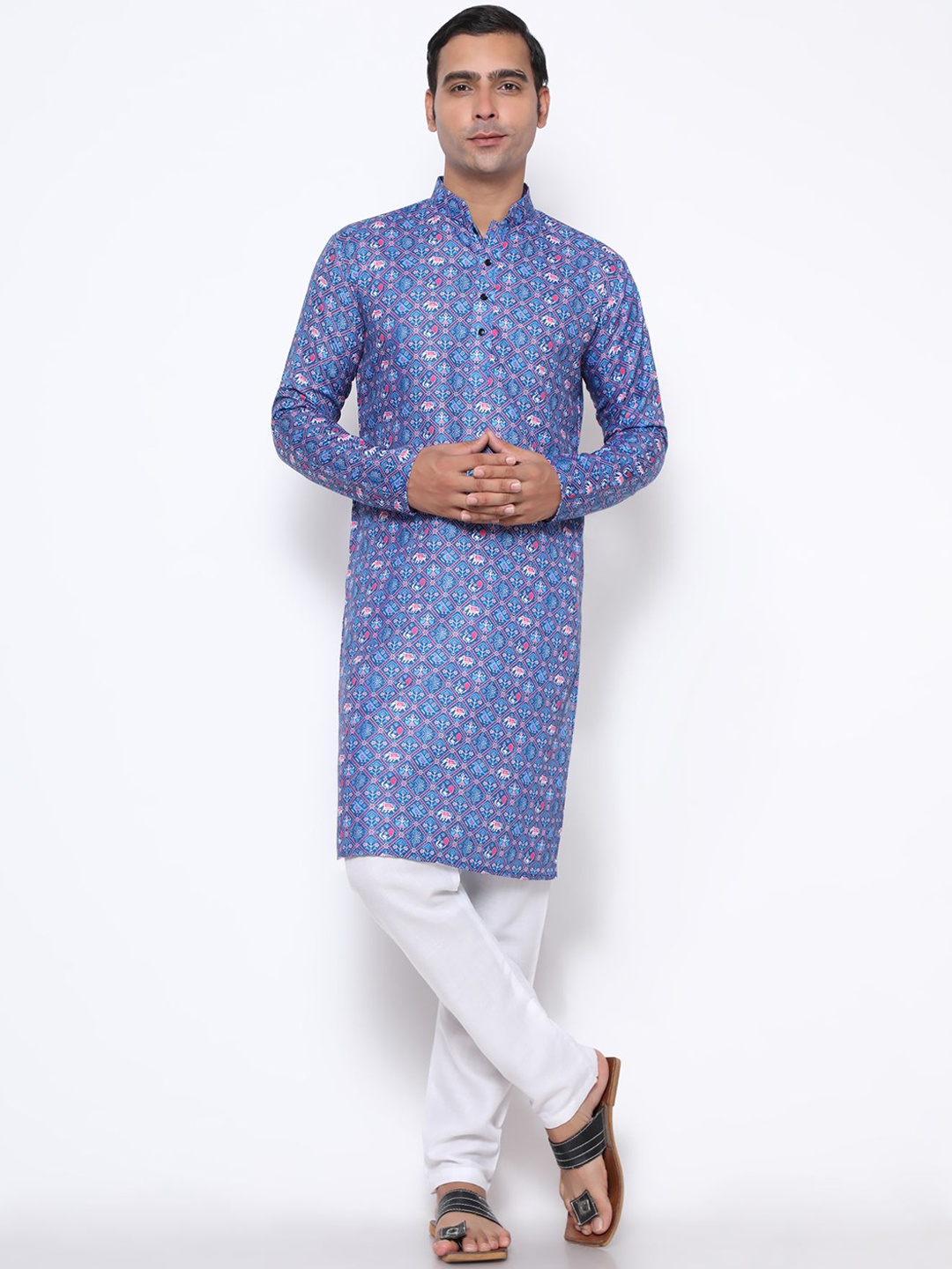 

Endues Men Blue & Pink Ethnic Motifs Printed Kurta