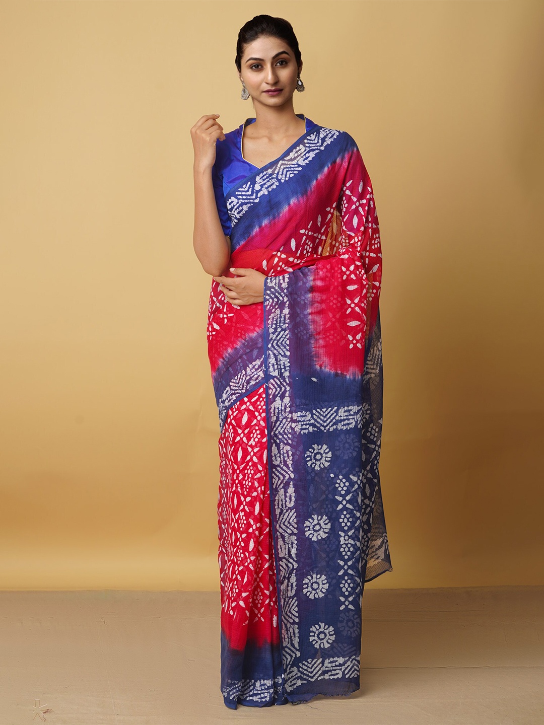 

Unnati Silks Pink & Blue Batik Pure Cotton Kota Saree