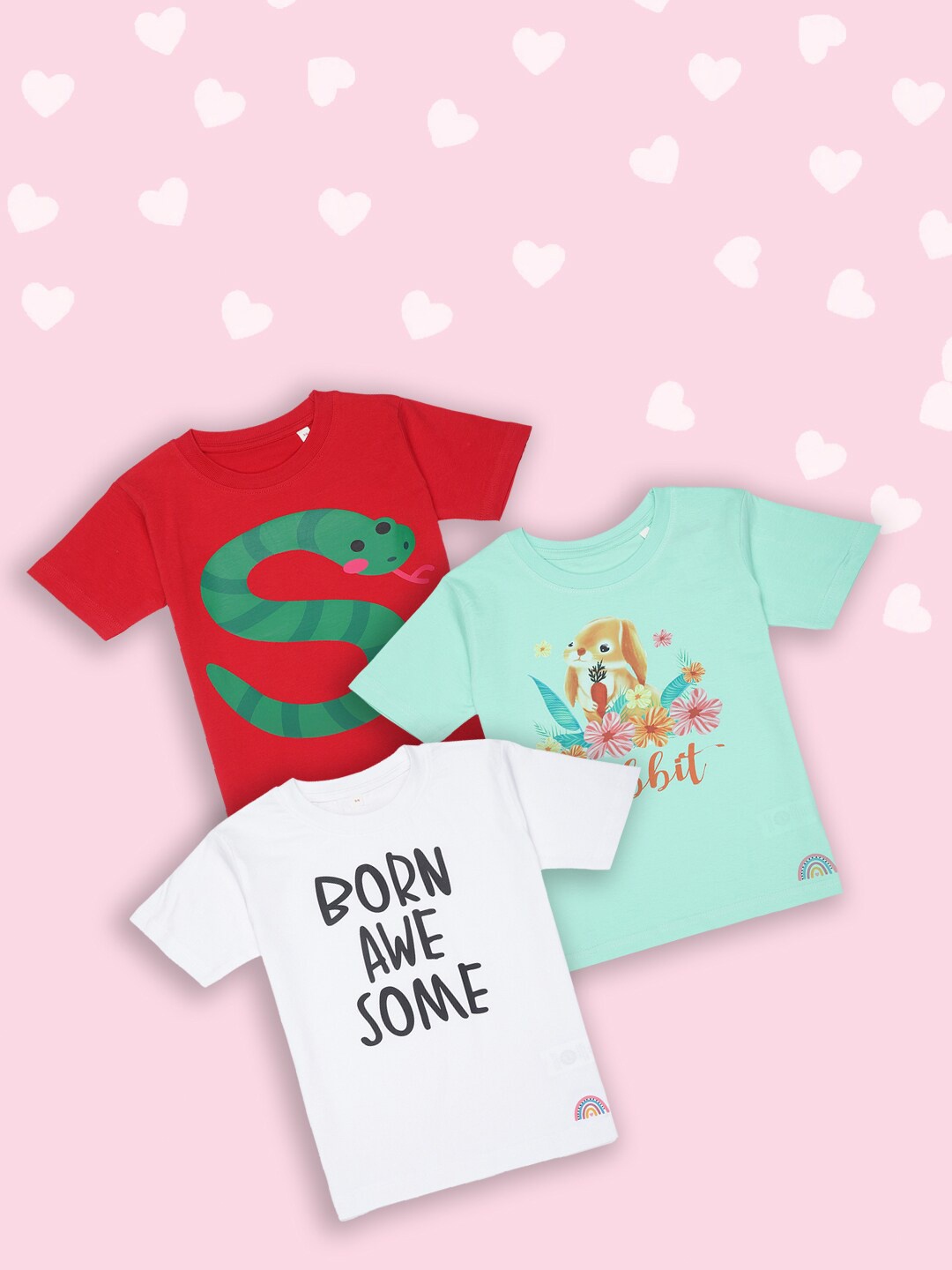 

Tossido Kids White & Green Pack Of 3 Typography Printed Cotton T-shirt